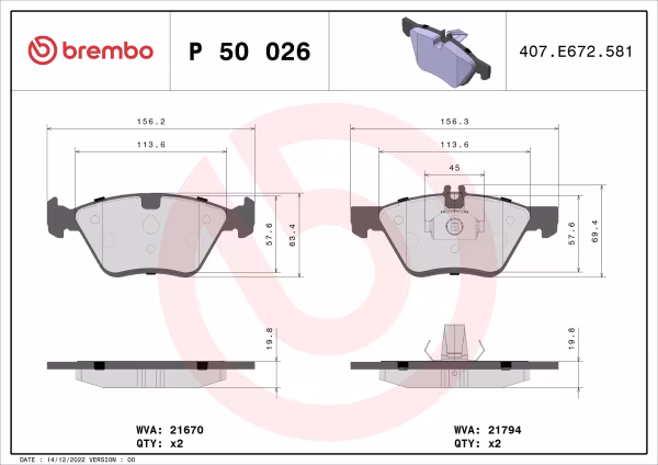 BREMBO Kit pastiglie freno, Freno a disco
