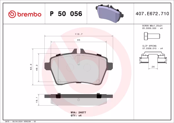 BREMBO Kit pastiglie freno, Freno a disco