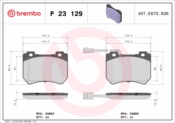 BREMBO Kit pastiglie freno, Freno a disco