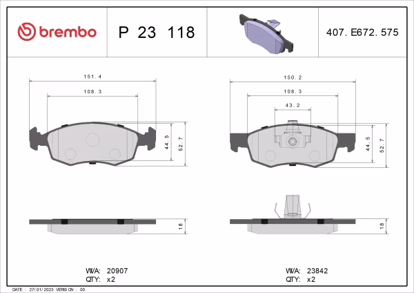 BREMBO Kit pastiglie freno, Freno a disco