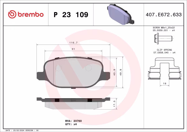 BREMBO Kit pastiglie freno, Freno a disco