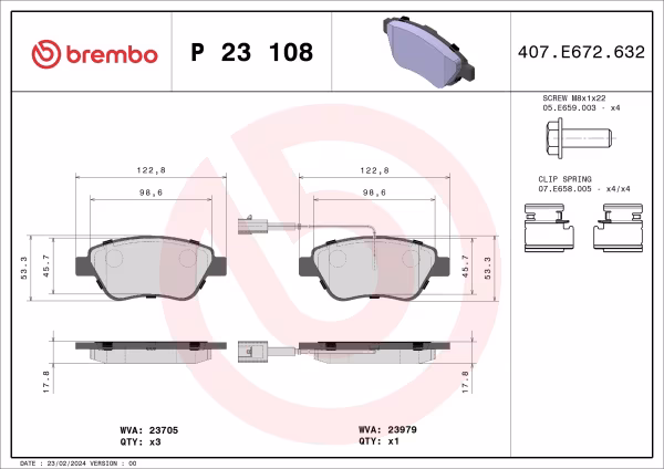 BREMBO Kit pastiglie freno, Freno a disco