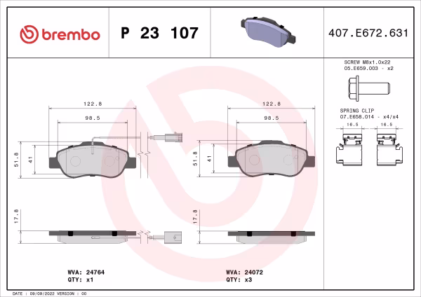 BREMBO Kit pastiglie freno, Freno a disco