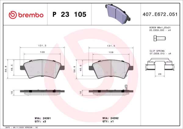 BREMBO Kit pastiglie freno, Freno a disco