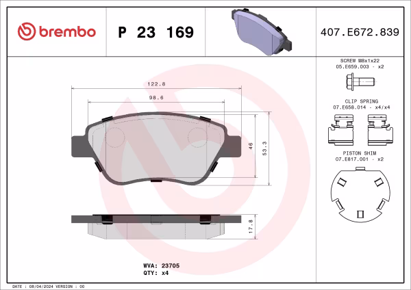 BREMBO Kit pastiglie freno, Freno a disco