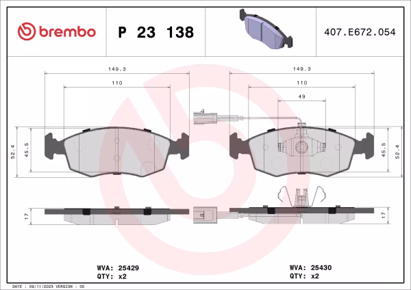 BREMBO Kit pastiglie freno, Freno a disco
