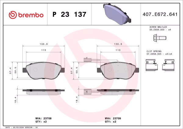 BREMBO Kit pastiglie freno, Freno a disco