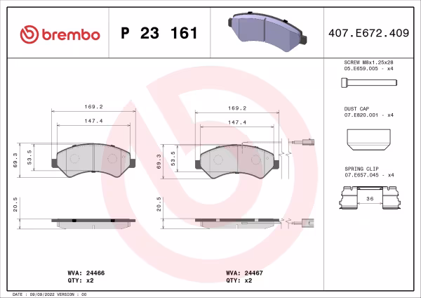 BREMBO Kit pastiglie freno, Freno a disco