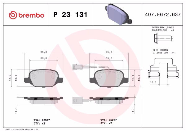 BREMBO Kit pastiglie freno, Freno a disco