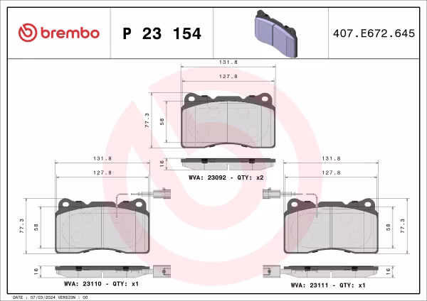 BREMBO Kit pastiglie freno, Freno a disco