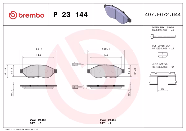 BREMBO Kit pastiglie freno, Freno a disco