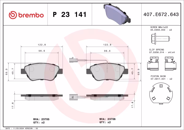 BREMBO Kit pastiglie freno, Freno a disco