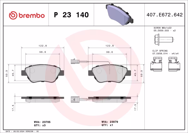 BREMBO Kit pastiglie freno, Freno a disco