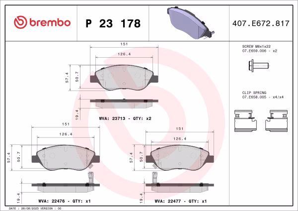BREMBO Kit pastiglie freno, Freno a disco
