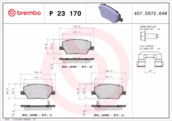 BREMBO Kit pastiglie freno, Freno a disco