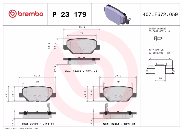 BREMBO Kit pastiglie freno, Freno a disco