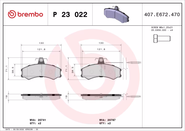 BREMBO Kit pastiglie freno, Freno a disco