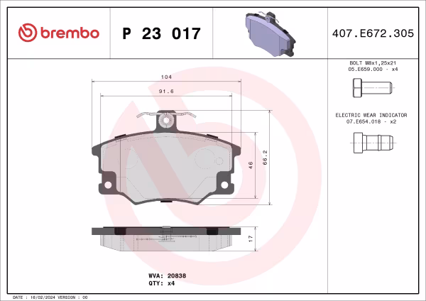 BREMBO Kit pastiglie freno, Freno a disco