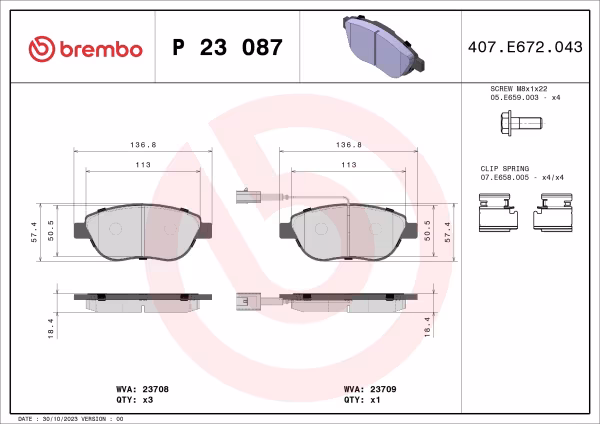 BREMBO Kit pastiglie freno, Freno a disco