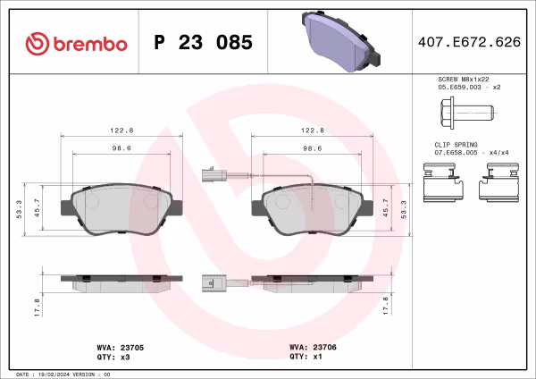 BREMBO Kit pastiglie freno, Freno a disco