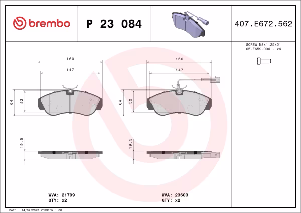BREMBO Kit pastiglie freno, Freno a disco