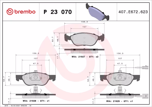 BREMBO Kit pastiglie freno, Freno a disco