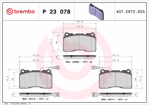 BREMBO Kit pastiglie freno, Freno a disco