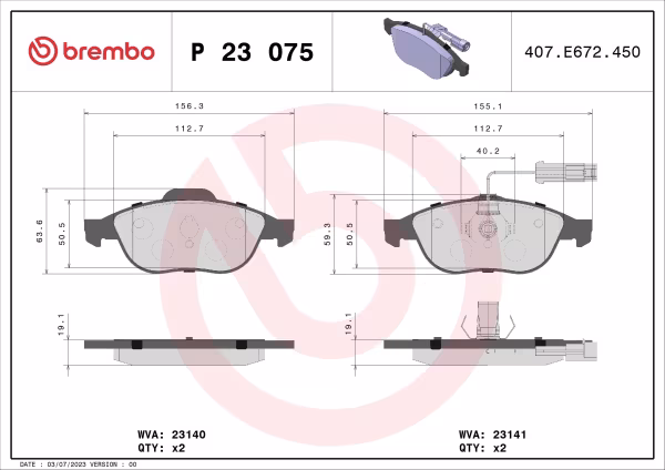 BREMBO Kit pastiglie freno, Freno a disco