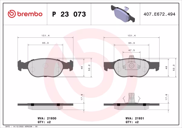 BREMBO Kit pastiglie freno, Freno a disco