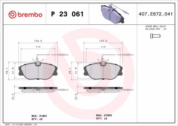 BREMBO Kit pastiglie freno, Freno a disco