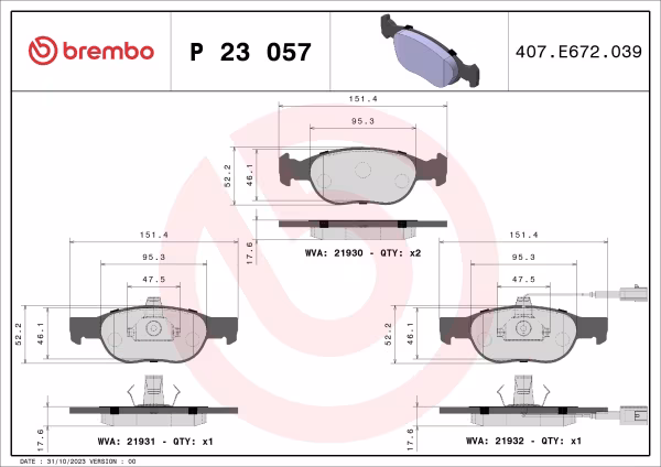 BREMBO Kit pastiglie freno, Freno a disco
