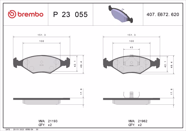 BREMBO Kit pastiglie freno, Freno a disco