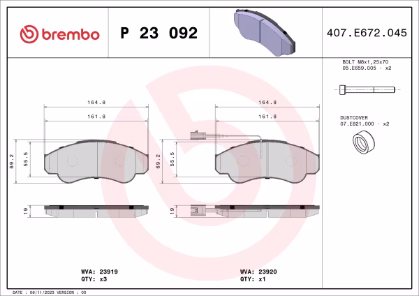 BREMBO Kit pastiglie freno, Freno a disco