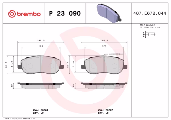 BREMBO Kit pastiglie freno, Freno a disco