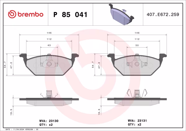 BREMBO Kit pastiglie freno, Freno a disco