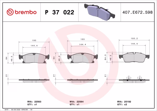 BREMBO Kit pastiglie freno, Freno a disco