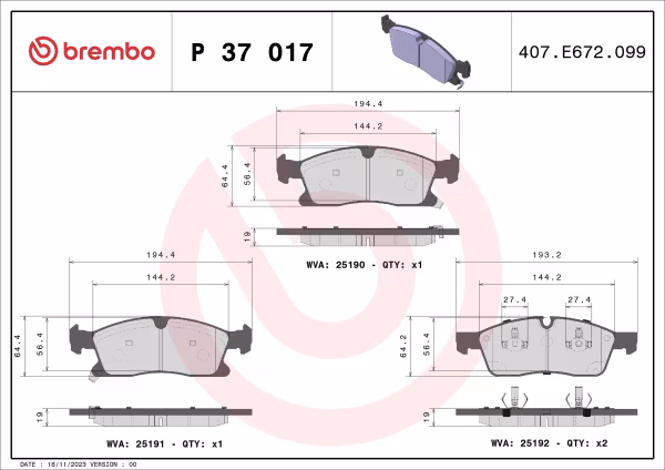 BREMBO Kit pastiglie freno, Freno a disco