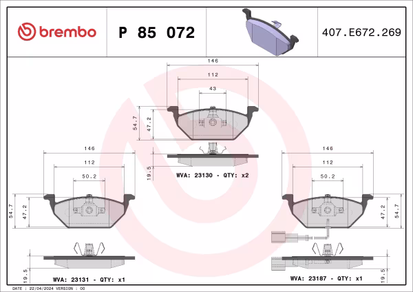 BREMBO Kit pastiglie freno, Freno a disco