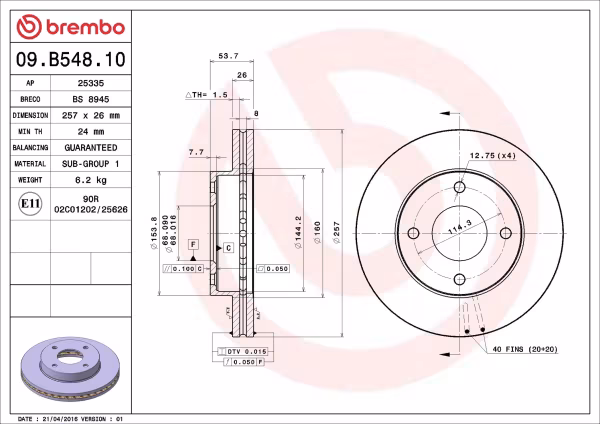 BREMBO Disco freno