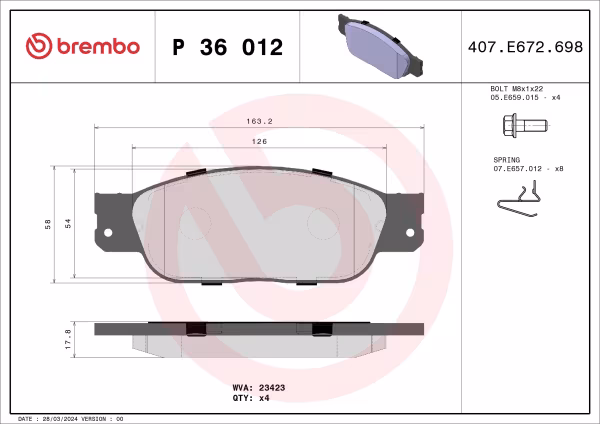BREMBO Kit pastiglie freno, Freno a disco