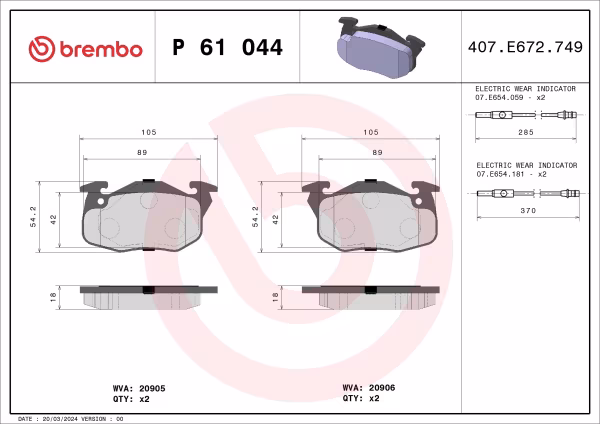 BREMBO Kit pastiglie freno, Freno a disco