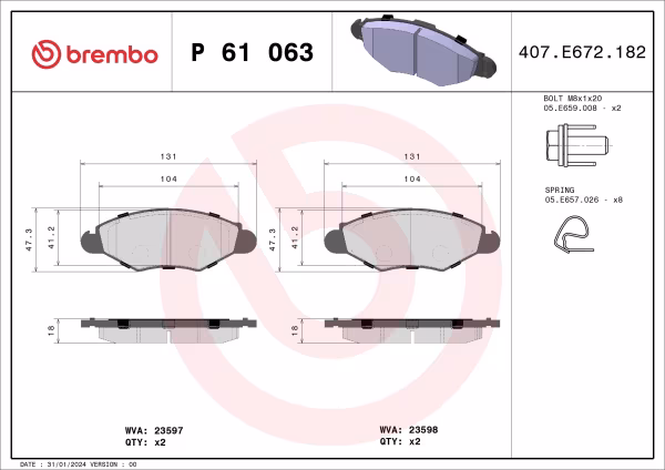 BREMBO Kit pastiglie freno, Freno a disco