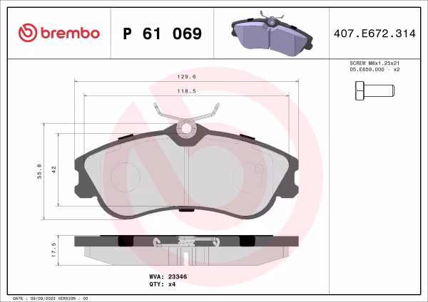BREMBO Kit pastiglie freno, Freno a disco