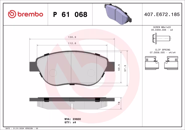 BREMBO Kit pastiglie freno, Freno a disco