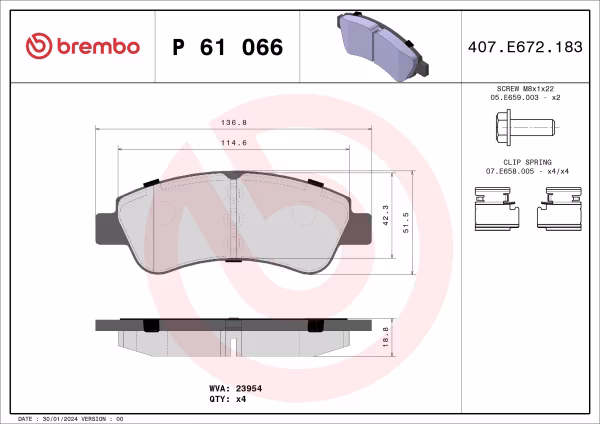 BREMBO Kit pastiglie freno, Freno a disco