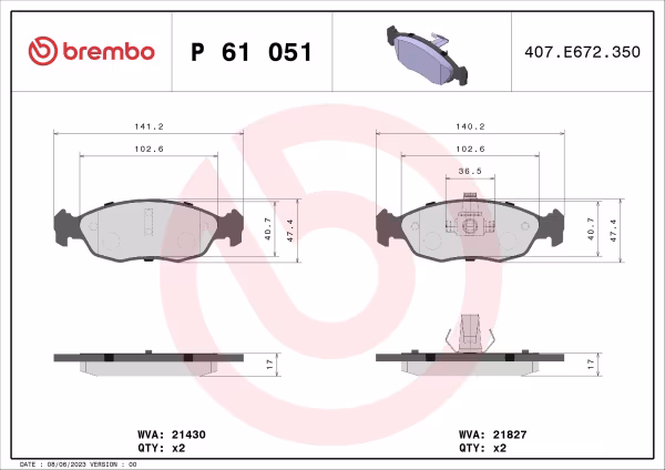 BREMBO Kit pastiglie freno, Freno a disco