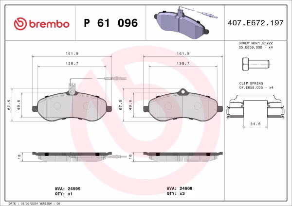 BREMBO Kit pastiglie freno, Freno a disco