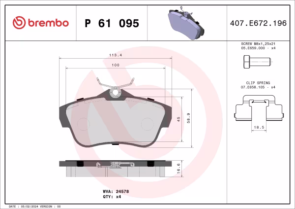 BREMBO Kit pastiglie freno, Freno a disco