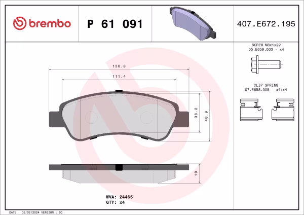 BREMBO Kit pastiglie freno, Freno a disco