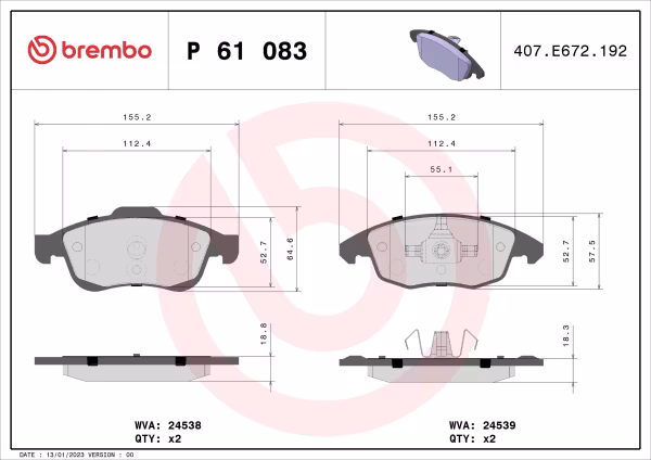 BREMBO Kit pastiglie freno, Freno a disco